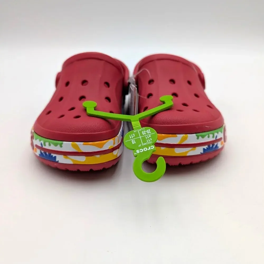Crocs Bayaband Paint Splash Clog Shoes Closed Toe Kids' Red Size US11 EU28.5